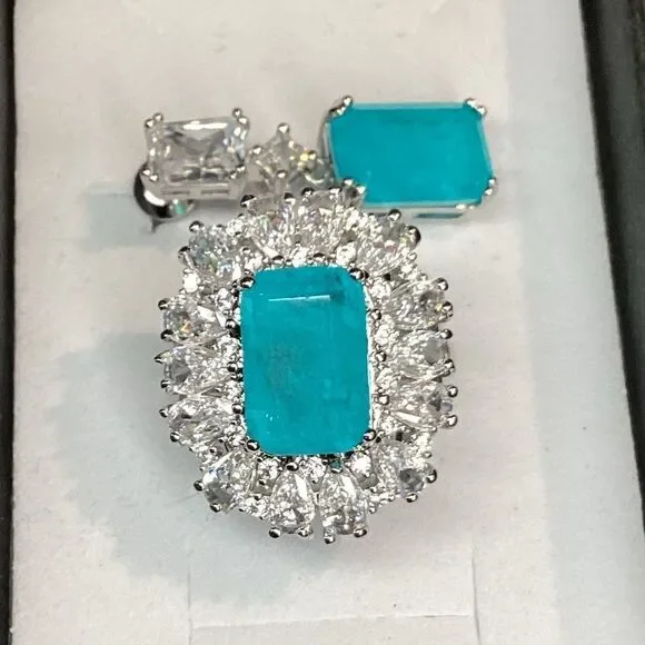 Gorgeous Vintage-Inspired Simulated Paraiba Tourmaline & CZ Halo Statement Ring